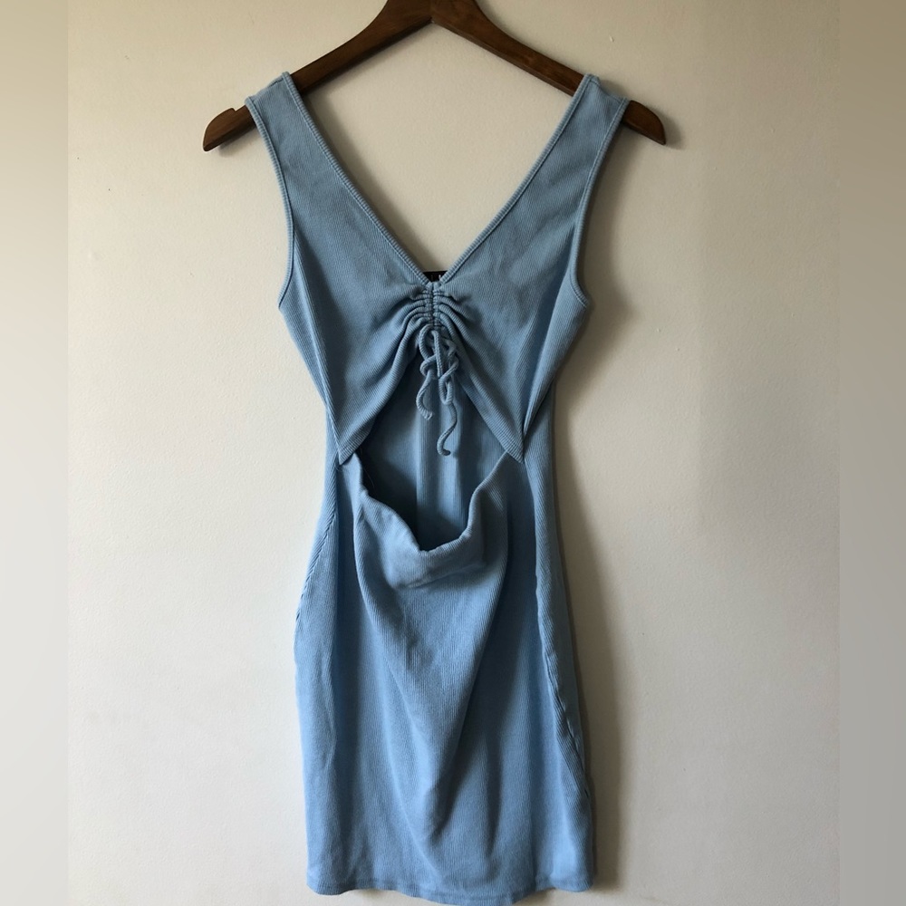 Lulus Blue Ribbed Bodycon Mini Dress- Size M